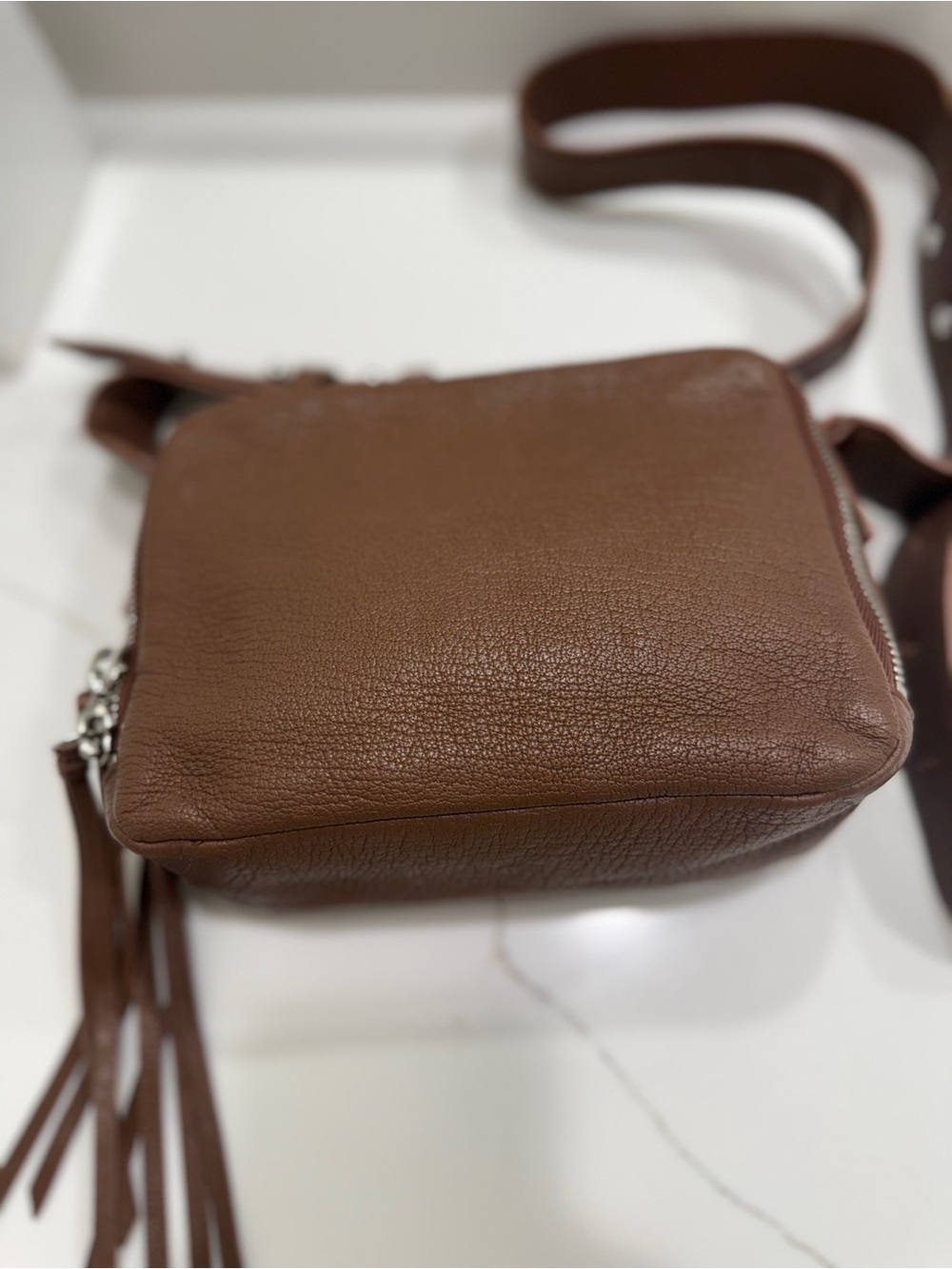All Saints Tan-Brown Leather Messenger Bag - Picture 11 of 15